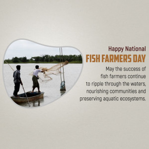Image depicting fish farmers working on a lake with text celebrating National Fish Farmers Day.