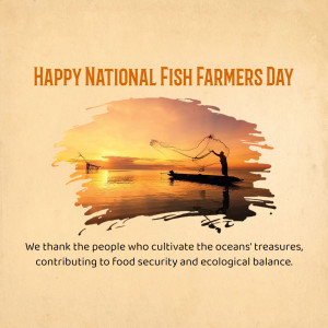 Image celebrating National Fish Farmers Day with a silhouette of a fisherman at sunset.