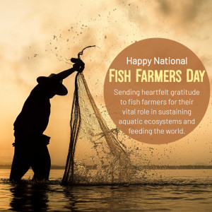 Silhouette of a fisherman casting a net with text celebrating National Fish Farmers Day