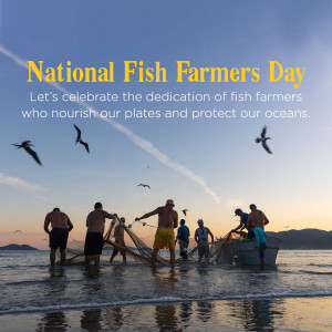 Image commemorating National Fish Farmers Day with fishermen at sea.