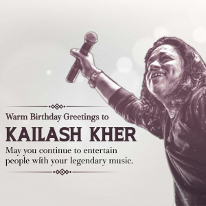 Kailash Kher performing with a microphone and birthday greetings