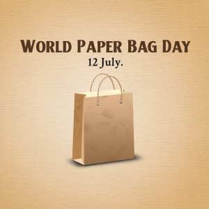 Image promoting World Paper Bag Day with a paper bag illustration