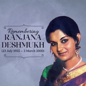 Portrait of Ranjana Deshmukh with dates of birth and death