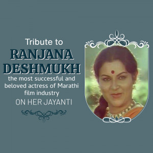 Portrait of Ranjana Deshmukh with text commemorating her Jayanti