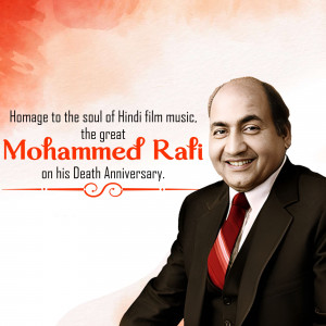 Portrait of Mohammed Rafi with text commemorating his death anniversary.