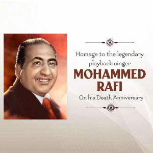 Portrait of Mohammed Rafi with text commemorating his death anniversary