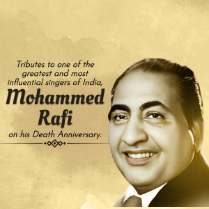 Portrait of Mohammed Rafi with text commemorating his death anniversary