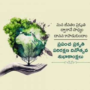 A hand holding a globe with a tree growing out of it, symbolizing environmental care.