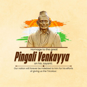 Portrait of Pingali Venkayya with the Indian Tricolor