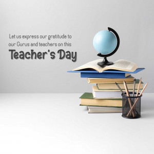 Stack of books, globe, and stationery for Teacher's Day