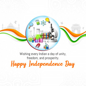 Independence Day greeting with science icons and Indian flag