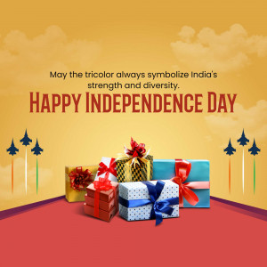 Independence Day greeting with gifts and fighter jets