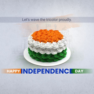 A cake decorated in the colors of the Indian flag with the text 'Happy Independence Day'