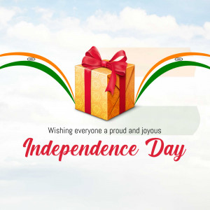A gift box with an Indian flag themed background and text wishing a happy Independence Day.