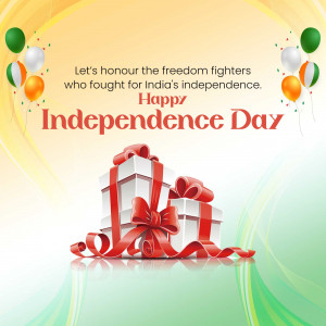 Independence Day greeting with balloons and gifts