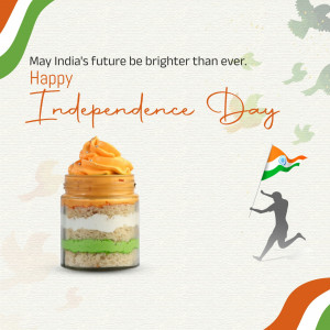 Independence Day themed dessert with Indian flag colors and a child flying a flag.