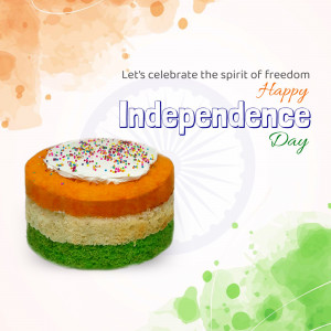 A cake decorated in the colors of the Indian flag with the text 'Happy Independence Day'