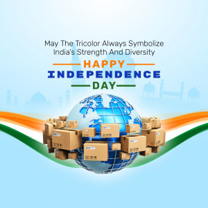 Independence Day greeting with globe and packages