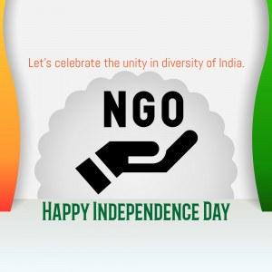 Image depicting a hand holding a cloud with 'NGO' written on it, celebrating India's Independence Day.