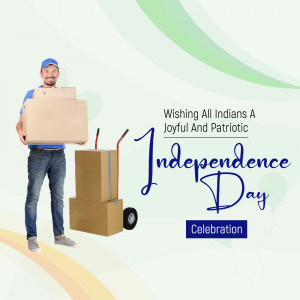 Delivery man with packages and Independence Day greeting