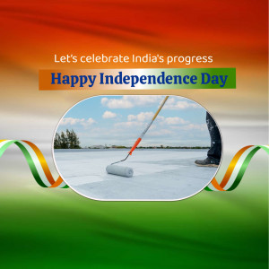 Independence Day graphic with Indian flag colors and a worker painting a road.