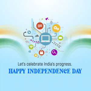 Illustration of digital icons and connections with the Indian flag colors in the background, celebrating India's Independence Day.