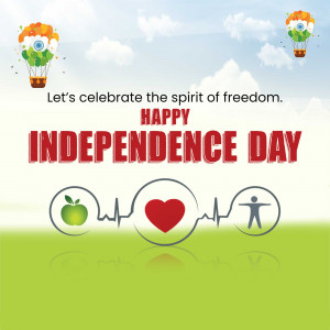 Independence Day celebration with hot air balloons and health icons