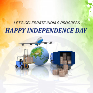 Image depicting India's Independence Day with symbols of progress and global connectivity.