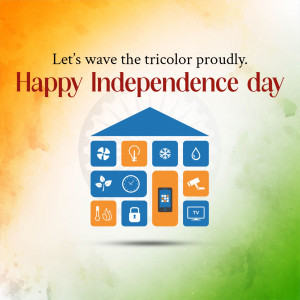 Independence Day graphic with Indian flag colors and digital icons