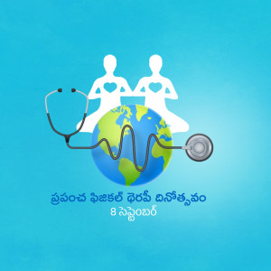 Illustration of doctors with a stethoscope around the Earth, promoting World Health Day.