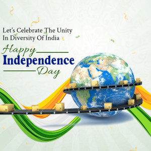 Globe with Indian flag and text 'Happy Independence Day'