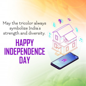 Independence Day greeting with house illustration and Indian flag colors