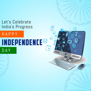 Digital Independence Day celebration with computer and Indian flag colors