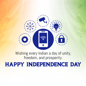 Independence Day greeting with digital India icons