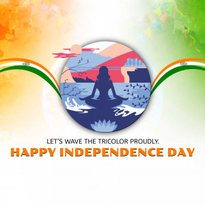 Silhouette of a person meditating with the Indian flag and Independence Day message