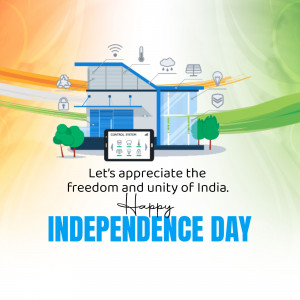 Illustration of a smart home with Independence Day themed background