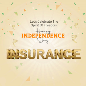 Independence Day insurance promotion with confetti and Indian rupee symbols.
