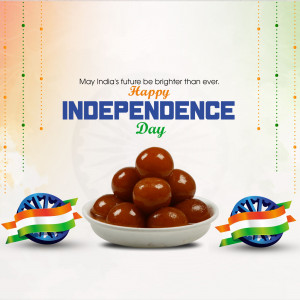 Independence Day greeting with sweets and Indian flag ribbons