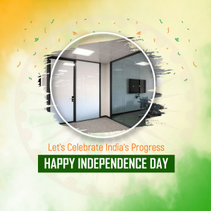 Office interior with Independence Day themed background