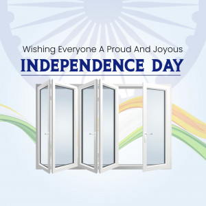 Image depicting open windows with the Indian flag colors in the background, wishing everyone a happy Independence Day.