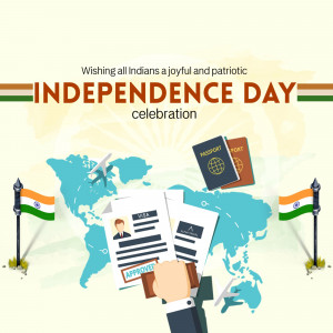 Independence Day celebration with flags, passport, and world map