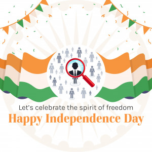 Illustration depicting people with a magnifying glass over a person, set against the Indian flag, celebrating Independence Day.