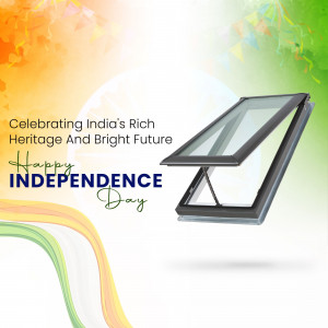 Image depicting an open window with the Indian flag colors and Independence Day text.
