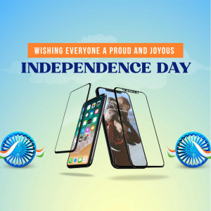 Independence Day promotion featuring mobile screen protectors with Indian flag elements.
