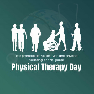 Silhouette of people of different ages and abilities with the text 'Physical Therapy Day'