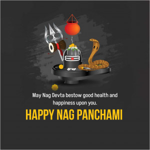 Nag Panchami greeting with Shiva Linga, snake, and trident