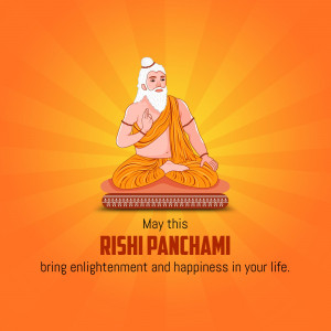 Illustration of a sage in a meditative pose with text 'Rishi Panchami'