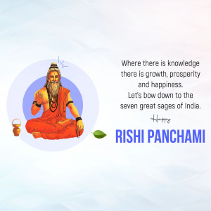 Image depicting a Rishi with text celebrating Rishi Panchami