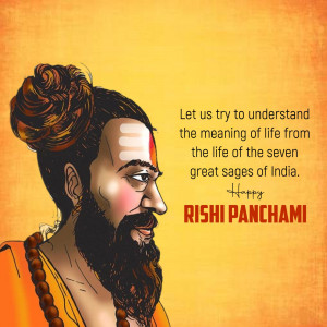 Illustration of a sage with text 'Rishi Panchami'