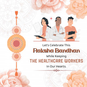 Raksha Bandhan illustration featuring healthcare workers and a Rakhi.
